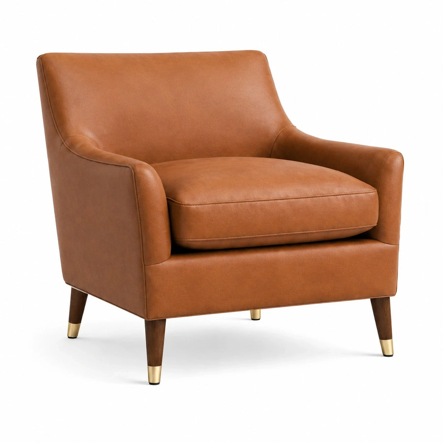 Fauteuil en similicuir cognac moderne de 82x88x88 cm, style contemporain, fauteuil confortable d'Abrenvo.