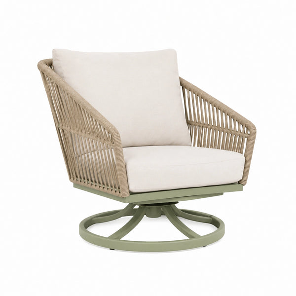 Fauteuil de jardin pivotant en métal vert avec corde tressée, style contemporain, dimensions 78x82x88 cm, fabriqué par Abrenvo.