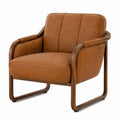 Fauteuil vintage marron en cuir et bois, dimensions 78x82x88 cm, style rétro, par Abrenvo.