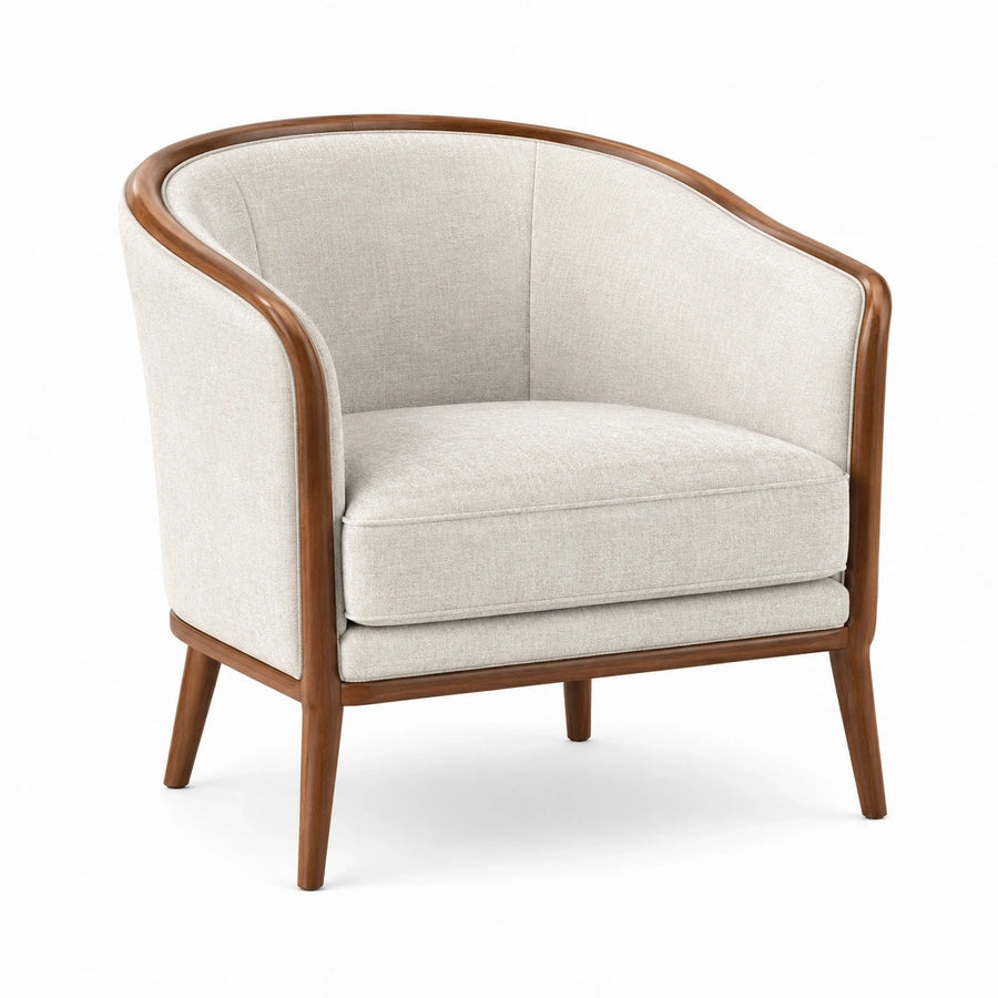 Fauteuil en tissu beige et bois brun, style contemporain, dimensions 76x78x78 cm, par Abrenvo, assise confortable.