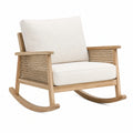 Fauteuil à bascule Abrenvo en bois naturel et rotin, avec assise beige dans style naturel, dimensions 75x95x90 cm.