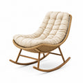 Fauteuil à bascule en rotin beige Abrenvo, dimensions 100x75x100 cm, avec assise capitonnée pour un confort élégant.