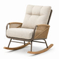 Fauteuil à bascule Abrenvo en métal, bois et cordage beige, style naturel, dimensions 70x95x100 cm, assise confortable.