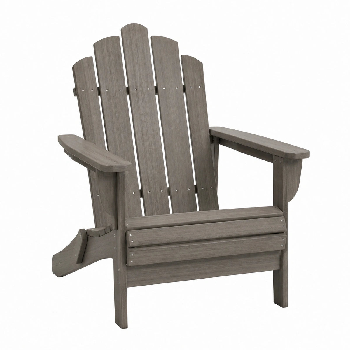 Fauteuil de jardin Adirondack Abrenvo en plastique gris effet bois, dossier haut et accoudoirs, dimensions 80x92x100 cm.
