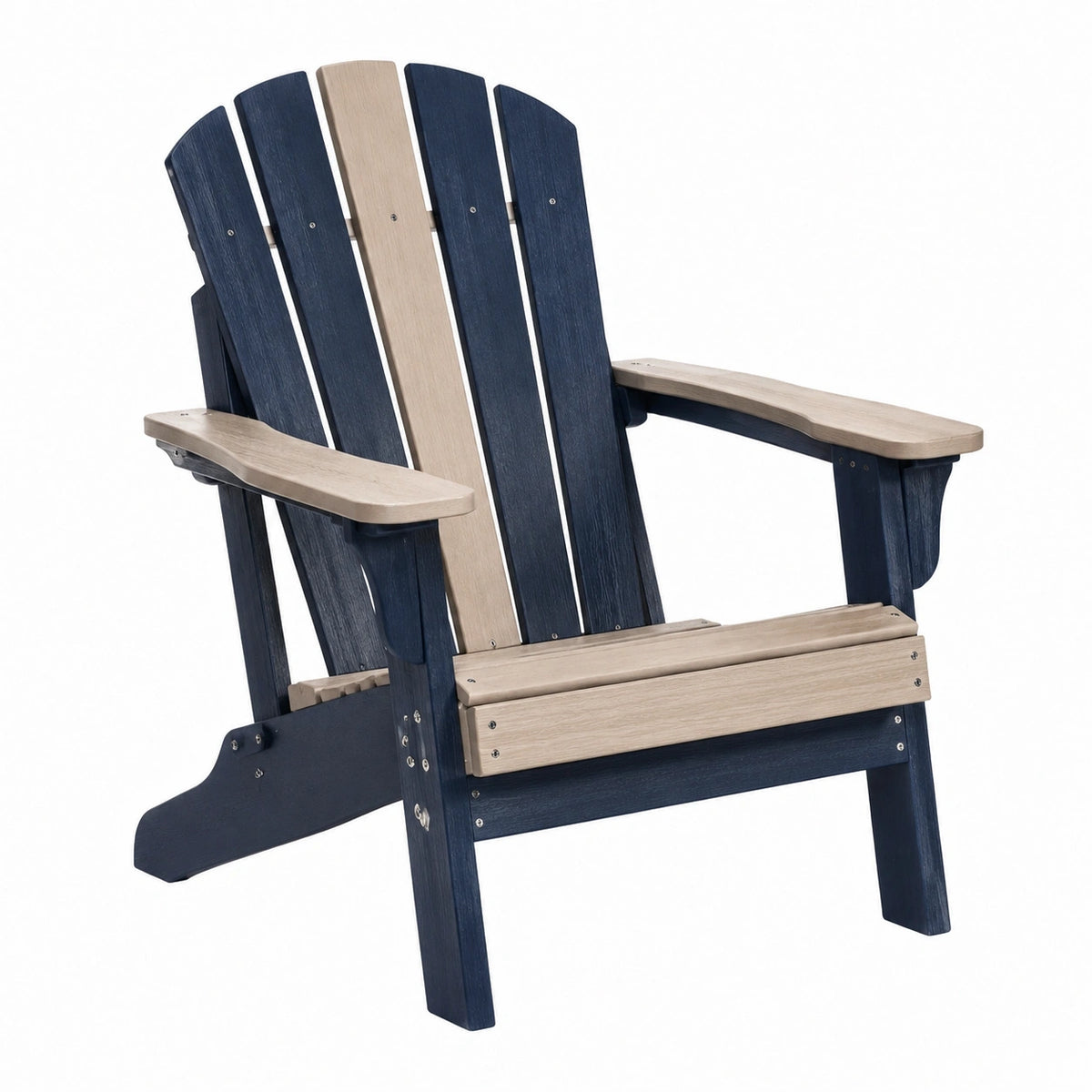 Fauteuil Adirondack en plastique bleu marine et beige, fauteuil de jardin Abrenvo, dimensions 83x79x97 cm, pour extérieur