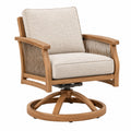 Fauteuil pivotant de jardin Abrenvo en bois avec corde tissée beige, dimensions 78x80x91 cm, style naturel.
