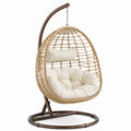 Fauteuil suspendu Abrenvo en métal et fibres tressées beige et marron pour intérieur style bohème, dimensions 105x105x195 cm.