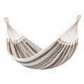 Hamac en coton écru et noir à motifs, 300 x 150 cm, pour jardin, style bohème, par Abrenvo.